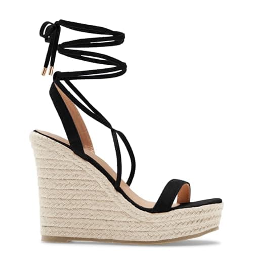 Coutgo Women's Espadrille Wedge Lace-Up Ankle Strap Sandals