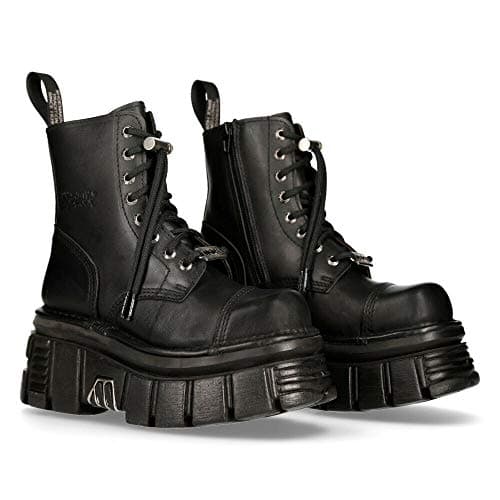 New Rock M-NEWMILI083-S21 Black Leather Platform Combat Boots