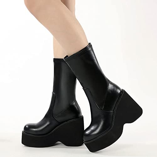 VOMIRA Women's Winter Platform Boots with Gothy Wedge Heel