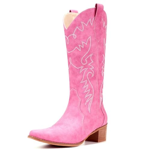 IXU Women's Pointy Toe Mid Calf Western Cowgirl Boots