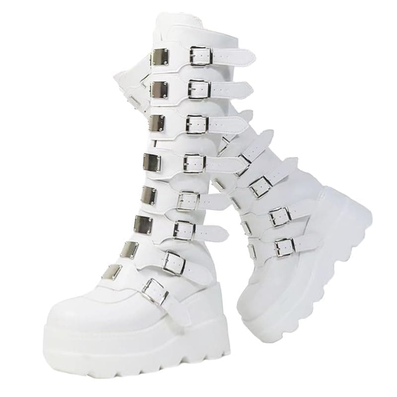 Women's Square Toe Wedge Goth Knee High Boots