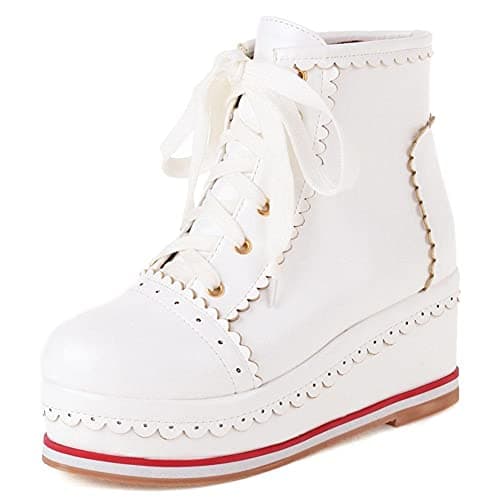 Mikarka Women's Cosplay Cute Platform Lolita Boots Round Toe Lace Up Bow Lapel Brogue Sneakers Hidden Wedge Ankle Boots for Casual Parties and Costumes