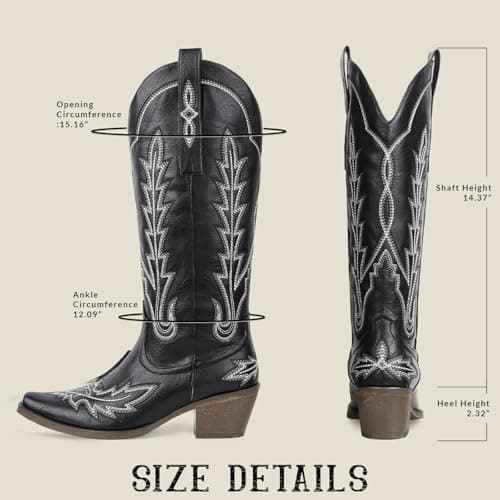 Cowgirl Boots for Women: Knee High Western Style with Embroidered Pointed Toe