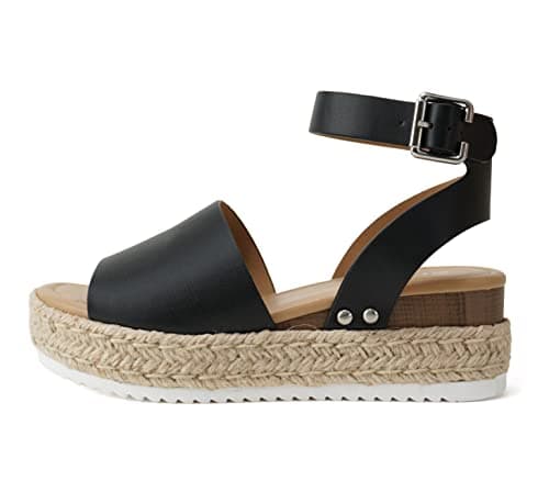 Soda Open Toe Buckle Ankle Strap Flatform Wedge Casual Espadrille Sandal