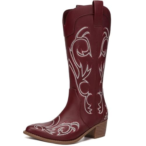 Athlefit Western Cowgirl Embroidered Mid Calf Boots
