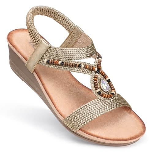 SHIBEVER Women's Comfortable Elastic Ankle Strap Wedge Sandals