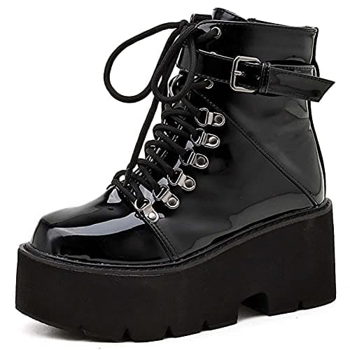 Mikarka Women's Studded Chain Ankle Boots - Chunky Heel Combat Booties