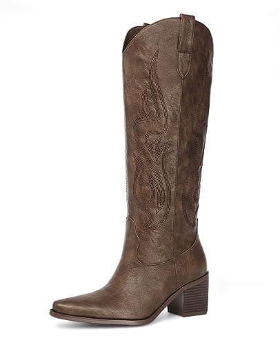 Western Cowboy Boots for Women - Knee High Wide Calf with Classic Embroidery