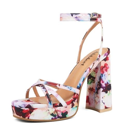 Abbleet Chunky Block Heels Strappy Open Toe Lace-up Wedding Party Evening Shoes
