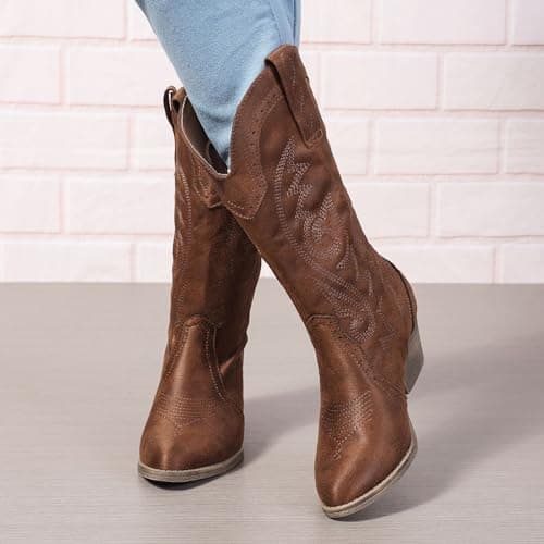Red Embroidered Western Pointy Toe Booties for Women US5-11