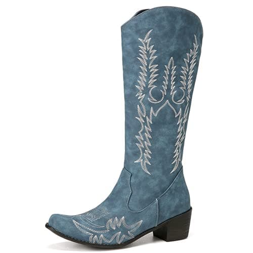 Erocalli Women's Western Mid Heel Embroidered Claf Boot