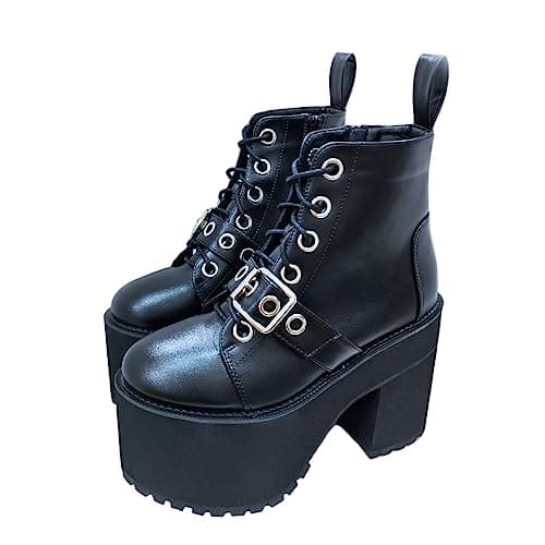 Women's Black Lace up Goth Platform Boots for Cosplay Fashion Punk Style.