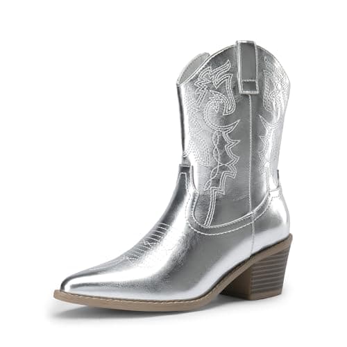Dream Pairs Ladies' Zipper Pull-On Western Ankle Boots, Pointed Toe Chunky Heel