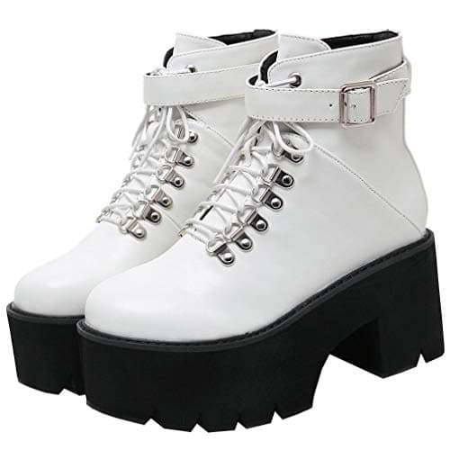 Goth Women's Platform Ankle Boots with Chunky High Heel and Lace Up Detail