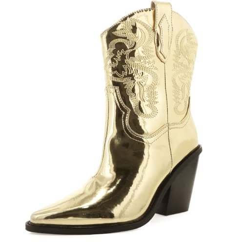 MUCCI Women's Embroidered Cowgirl Boots with Chunky Heel