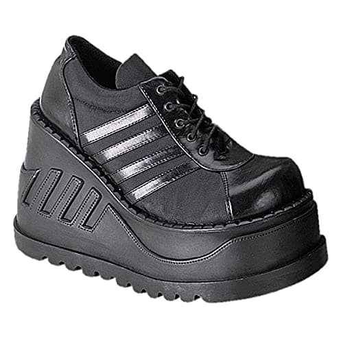 Women's Black Platform Booties with Lace-Up Wedge and Round Toe Combat Ankle Boots