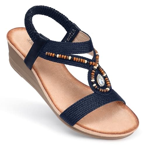 SHIBEVER Women's Comfortable Elastic Ankle Strap Wedge Sandals