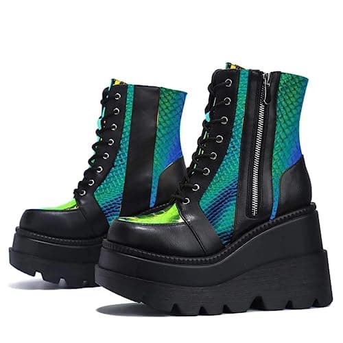 BORAMAX Women's Chunky Platform Mid-Calf Zip Booties