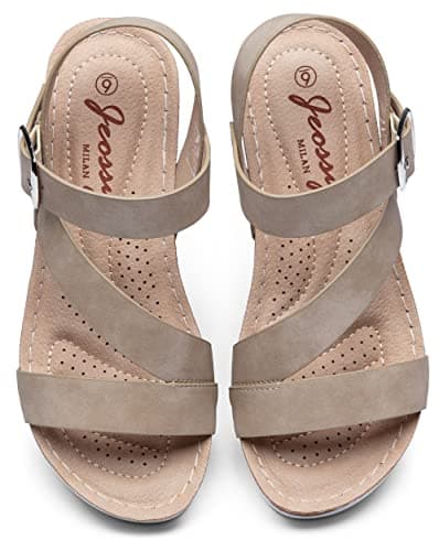 Jeossy Women's Comfortable Platform Wedge Sandals with Buckle