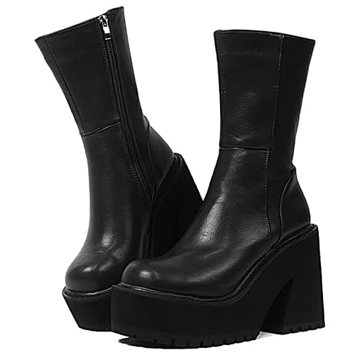 AMINUGAL Women's Chunky Wedge Heel Ankle Boots with Zipper - Fashionable Mid Calf Combat Booties