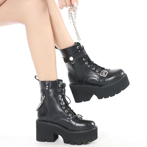 Women's Black Lace up Goth Platform Boots for Cosplay Fashion Punk Style.