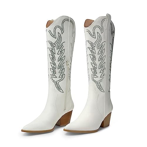 Comfortable Women's Embroidered Western Cowboy Boots Zipper Chunky Heel