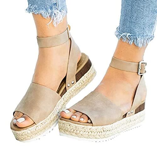 Fululuer Wide Width Espadrille Sandals for Women (I-Brown, 8.5)