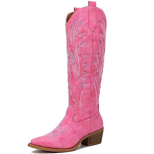 GLOBALWIN Women's Cowboy Cowgirl Embroidered Knee High Boots