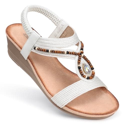 SHIBEVER Women's Comfortable Elastic Ankle Strap Wedge Sandals