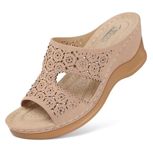 SHIBEVER Women's Dressy Wedge Sandals - Summer Slip-On Comfort Walking Platforms
