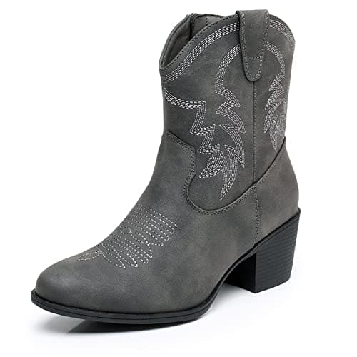 GLOBALWIN Women's Mid-Calf Western Cowboy Boots Fashion Cowgirl Low Heel