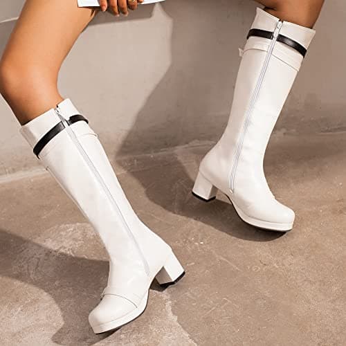 VOMIRA Women's Knee High Platform GoGo Boots with Chunky Heels