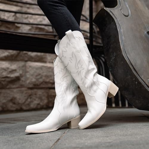 IXU Women's Pointy Toe Mid Calf Western Cowgirl Boots