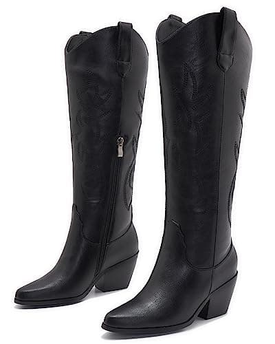 Classic Embroidered ZXHYZLZ Cowgirl Boots for Women Knee High 2" Heel