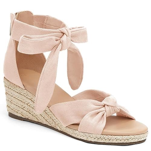 LAICIGO Women's Wedding Espadrilles Wedge Sandals with Back Zipper Open Toe Platform Ankle Strap