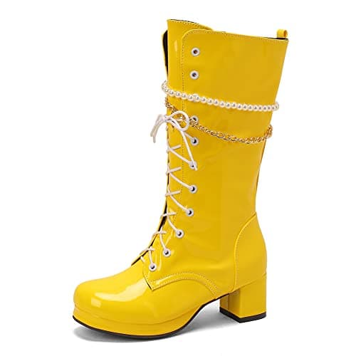 VOMIRA Women's Knee High Platform GoGo Boots with Chunky Heels