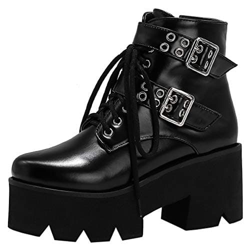 Goth Women's Platform Ankle Boots with Chunky High Heel and Lace Up Detail