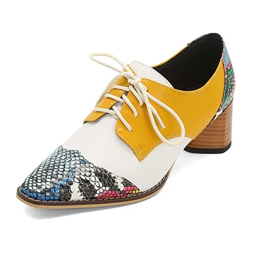Mikarka Women's Vintage Chunky Heel Brogued Oxford Shoes
