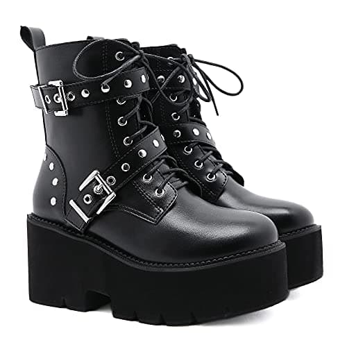 Rui Yue Women's Chunky Ankle Zipper Combat Boots