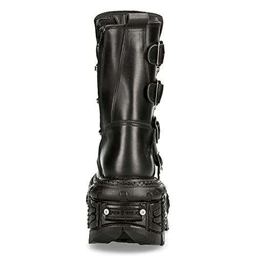 New Rock Black Leather Unisex Combat Platform Biker Goth Shoes Tank373-S1