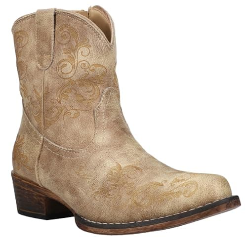 Roper Women's Brown Embossed Snip Toe Casual Ankle Boots - 1-2" Heel