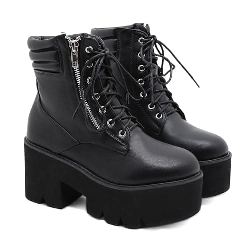 Rui Yue Women's Chunky Ankle Zipper Combat Boots