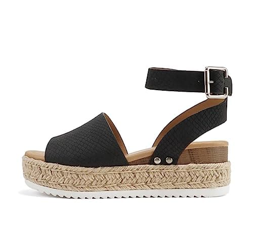Soda Open Toe Buckle Ankle Strap Flatform Wedge Casual Espadrille Sandal