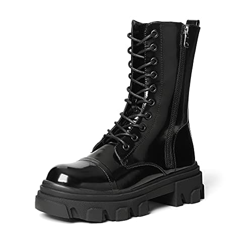 Women's Lace Up Combat Boots with Chunky Platform Sole