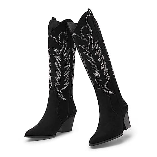 Comfortable Women's Embroidered Western Cowboy Boots Zipper Chunky Heel