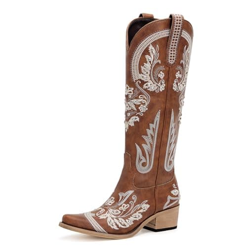 Western Embroidered Rhinestone Knee High Cowboy Boots for Women