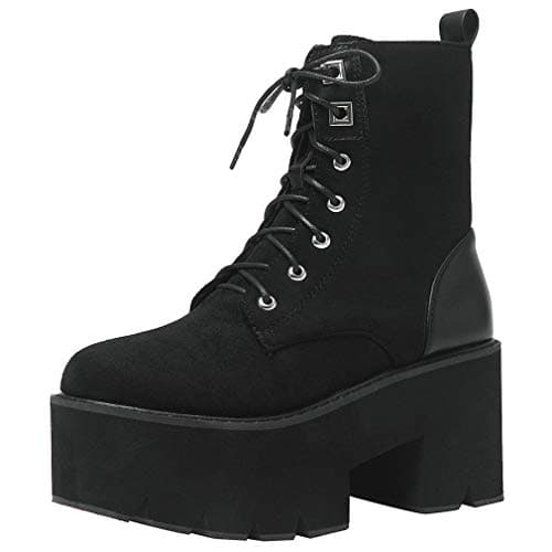 Goth Women's Platform Ankle Boots with Chunky High Heel and Lace Up Detail
