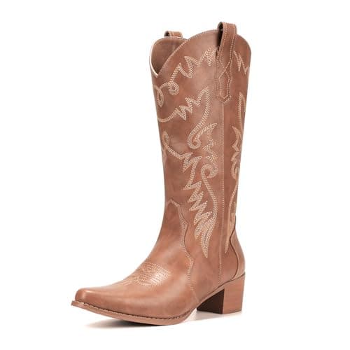 IXU Women's Pointy Toe Mid Calf Western Cowgirl Boots