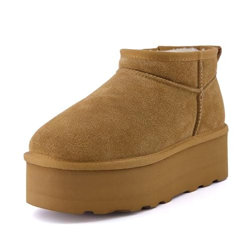 CUSHIONAIRE Hippy Women’s Cozy Suede Platform Ankle Boots with Faux Fur Lining - Comfortable Slip-Ons in Wide Widths