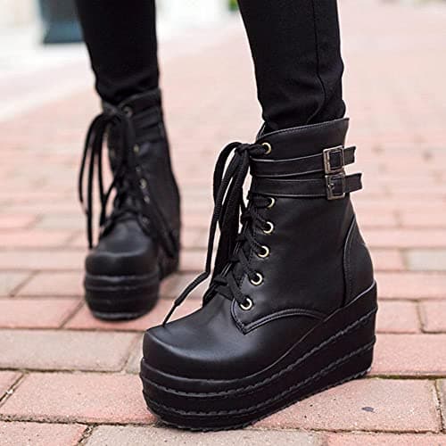 Hidden Wedge Lace Up Platform Ankle Boots for Women
